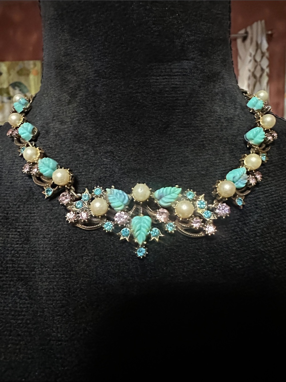 Turquoise Leaf and Pearl Statement Necklace - Women Jewelry